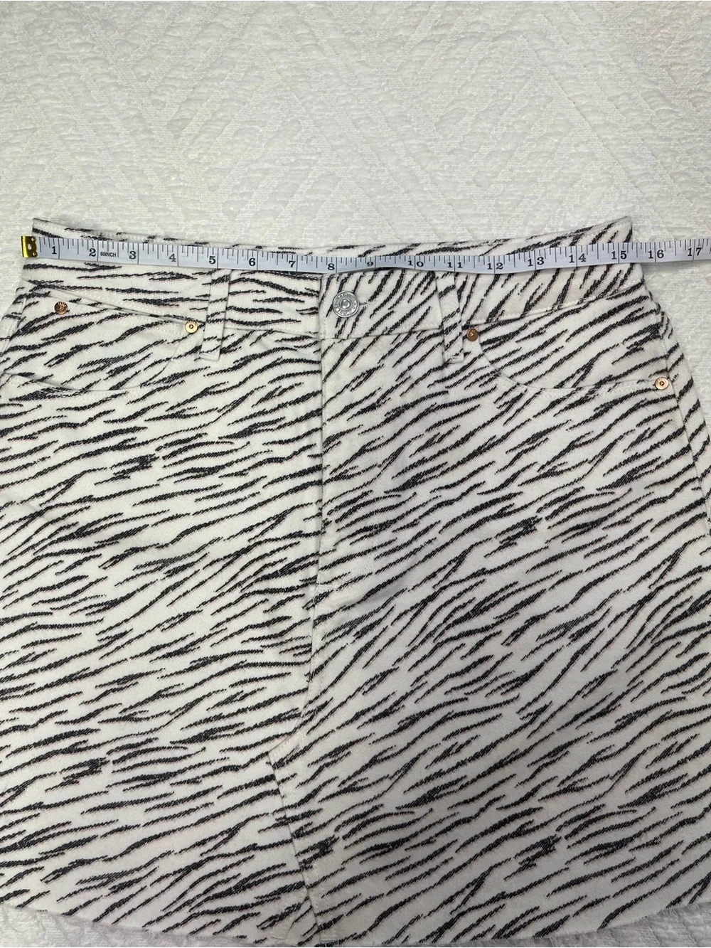 PAIGE Aideen Skirt Zebra Print Retro Mini Denim Skirt High Rise Size 30